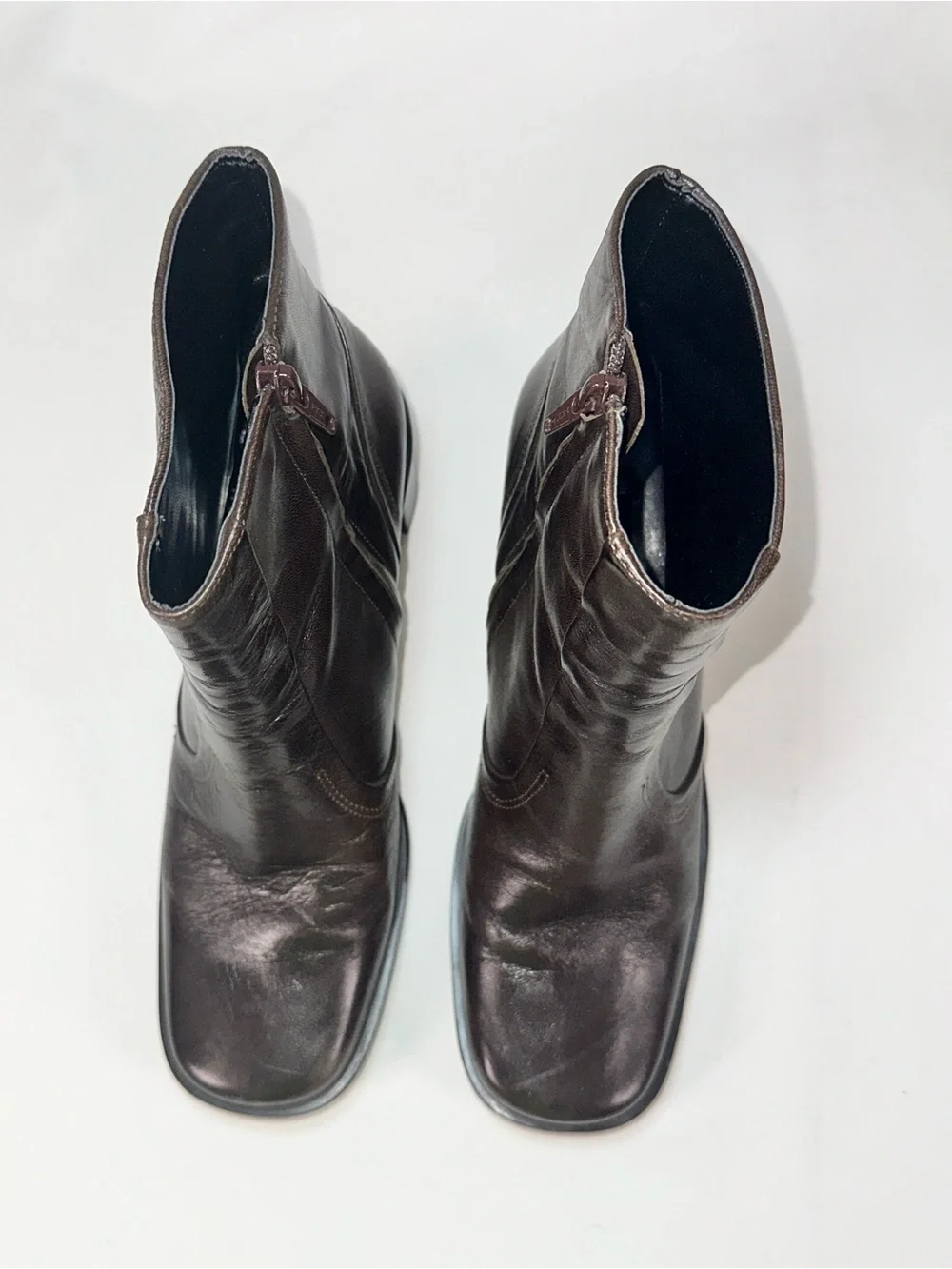 Etienne Aigner Swatter Truffle Brown Leather Ankle Boots Size 7.5 Square Toe